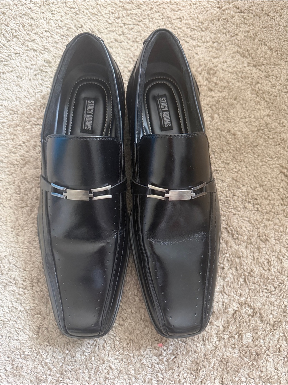Stacy Adams Black Leather Slip-On Loafers with Silver Bit